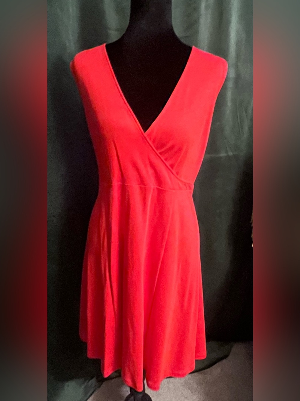 New York & Company Red Faux-Wrap Sleeveless Dress